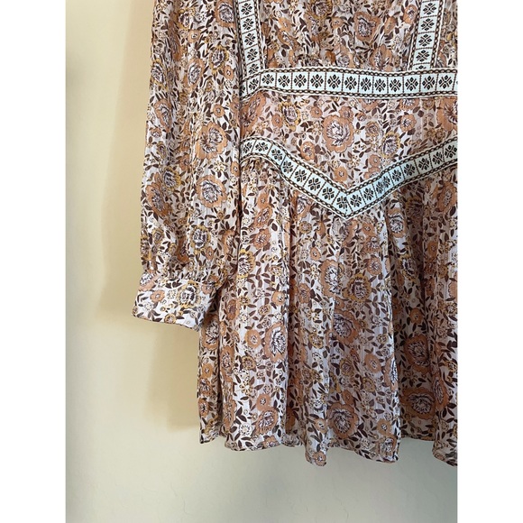 SHEIN Mini Floral Printed High Neck Ruffle Lace Trim Long Sleeve Mini Dress XS 2 - Picture 12 of 16